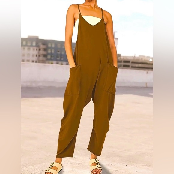 AMBER BROWN Solid Loose Cami Jumpsuit. NWOT - Picture 1 of 5
